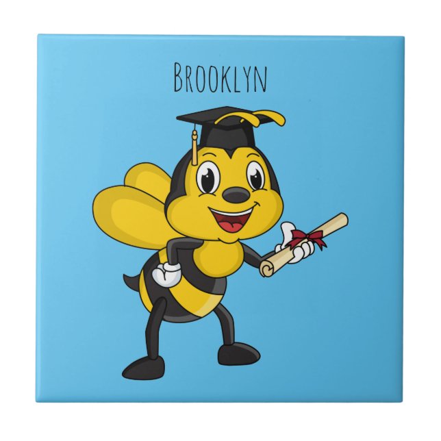 Happy cartoon bee graduation tile (Front)