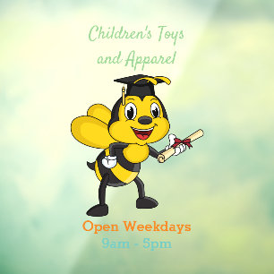 Happy cartoon bee graduation window cling