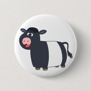 Happy Cartoon Belted Galloway Cow Button Badge