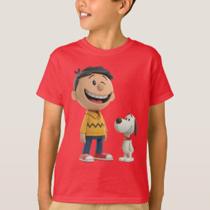 Happy Cartoon Boy and Dog Duo – Cute 3D Style  T-Shirt