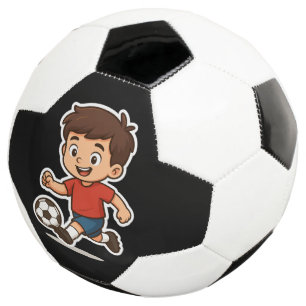 Happy Cartoon Boy Playing Soccer Ball
