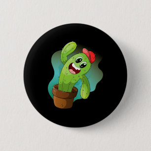 Happy Cartoon Cactus Plant 2 Inch Round Button