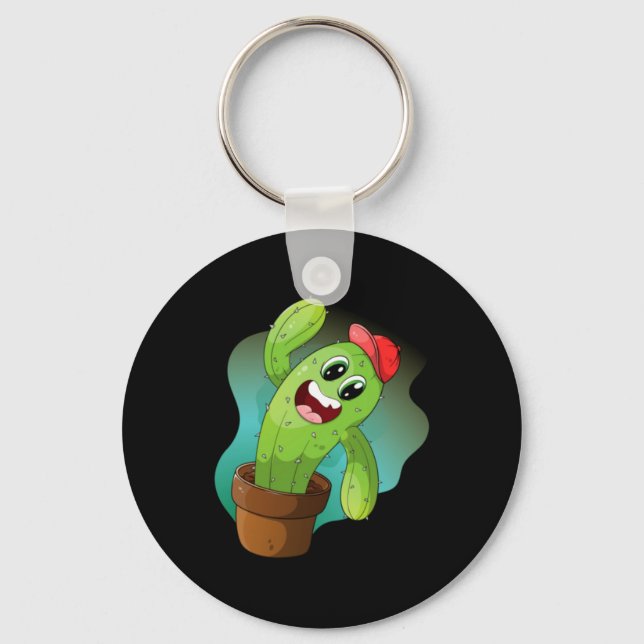 Happy Cartoon Cactus Plant Keychain (Front)