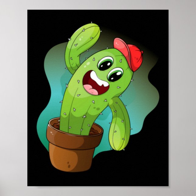 Happy Cartoon Cactus Plant Poster (Front)