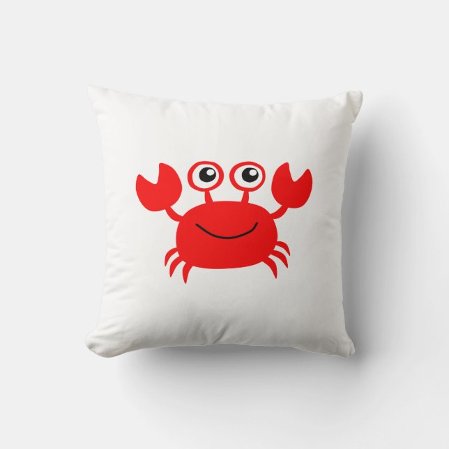 Happy Cartoon Crab Throw Pillow (Front)