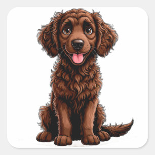 Happy Cartoon Curly Coated Retriever Puppy Smiling Square Sticker