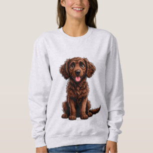 Happy Cartoon Curly Coated Retriever Puppy Smiling Sweatshirt