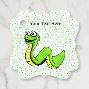 Happy Cartoon Cute Snake Bright Green Dots Favour Tags