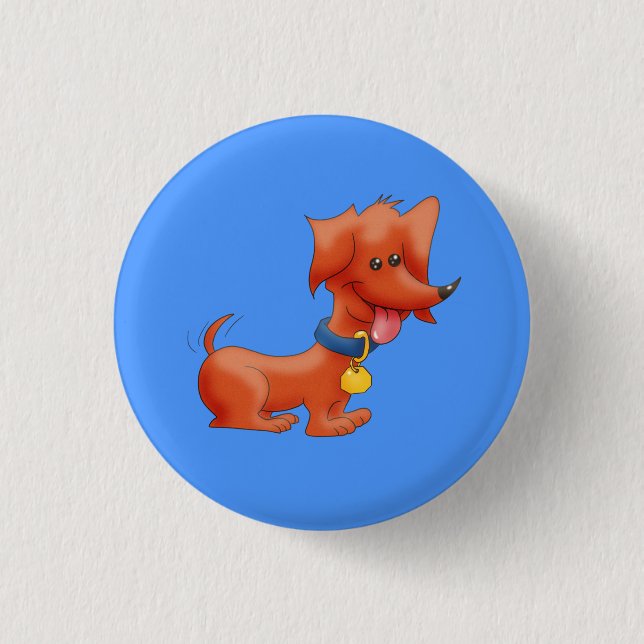 Happy Cartoon Dachshund 1 Inch Round Button (Front)