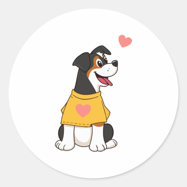Happy Cartoon Dog Classic Round Sticker (Front)