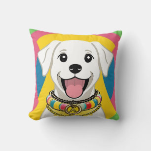 Happy Cartoon Dog Cute Fun Pet Lover Home Décor Throw Pillow