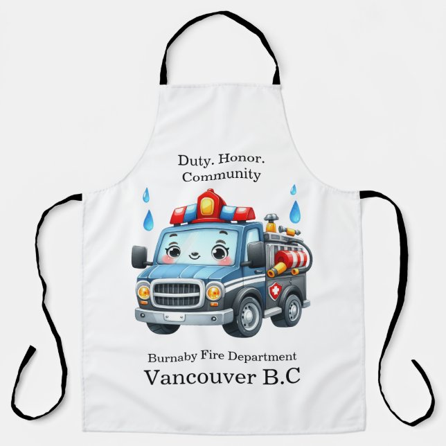 Happy cartoon fire truck ready to roll apron (Front)