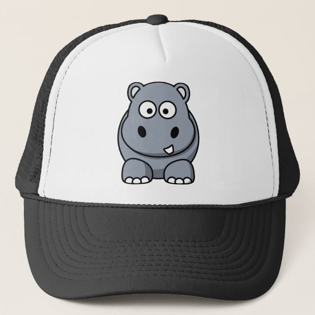 Happy Cartoon Hippo Trucker Hat (Front)