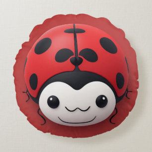 Happy Cartoon Ladybug nursery decor Round Pillow