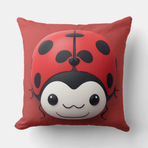 Happy Cartoon Ladybug nursery decor Throw Pillow