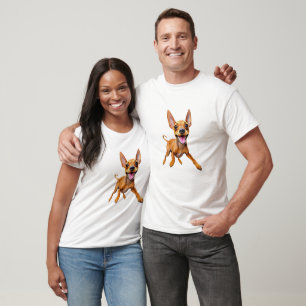 Happy Cartoon Miniature Pinscher Dog Big Ears Pup T-Shirt