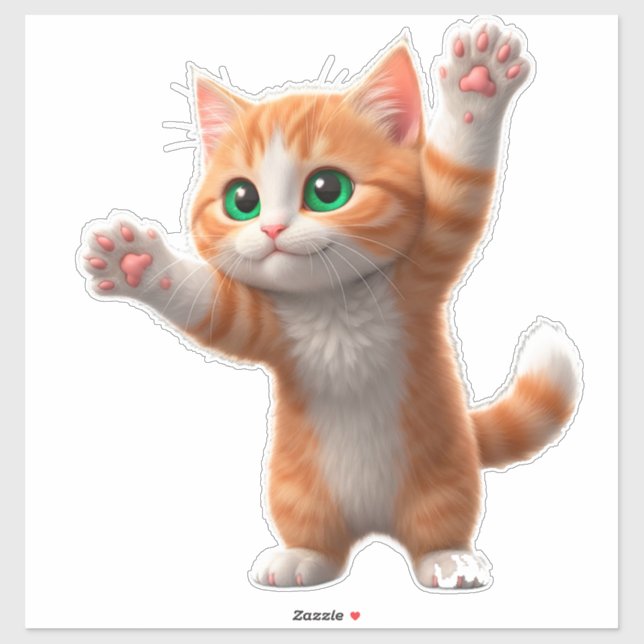 Happy Cartoon Orange Cat Raising Paws (Sheet)