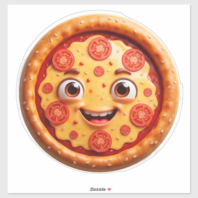 Happy Cartoon Pizza With Pepperoni (Sheet)
