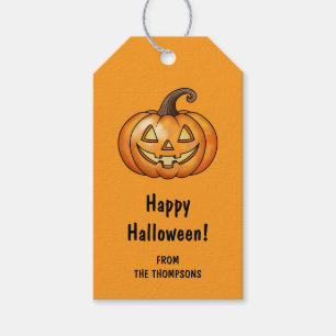 Happy Cartoon Pumpkin Orange Halloween Gift Tags