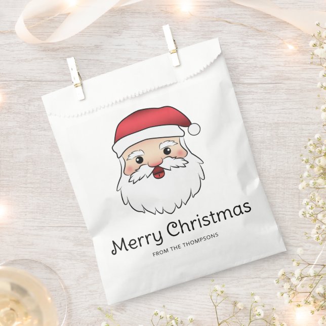 Happy Cartoon Santa Claus Head On Blue And Text Favour Bag (Clipped)