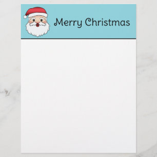 Happy Cartoon Santa Claus Head On Blue And Text Letterhead