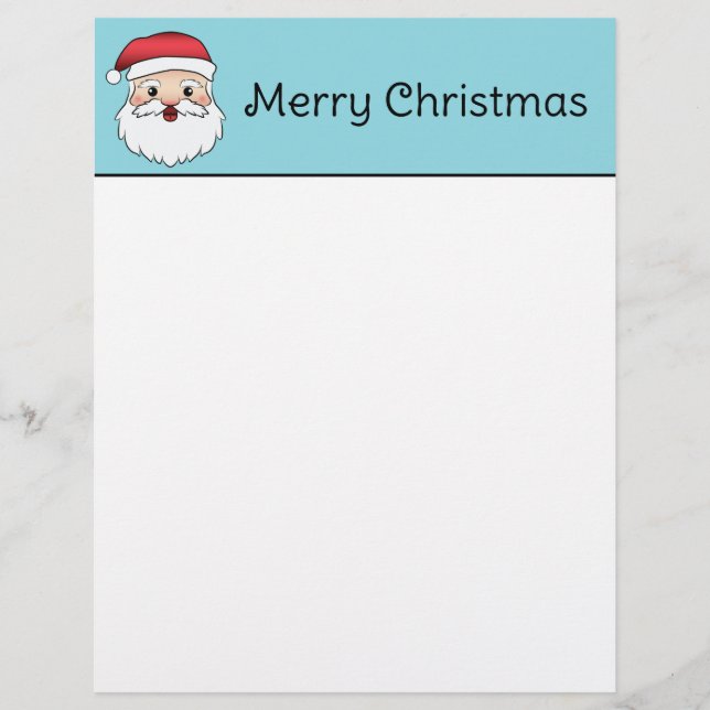 Happy Cartoon Santa Claus Head On Blue And Text Letterhead (Front)