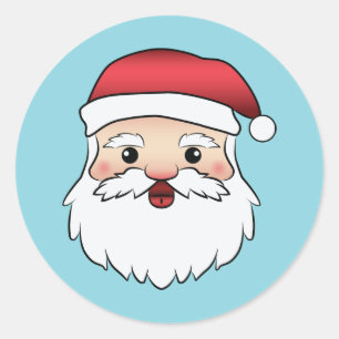 Happy Cartoon Santa Claus Head On Blue Classic Round Sticker