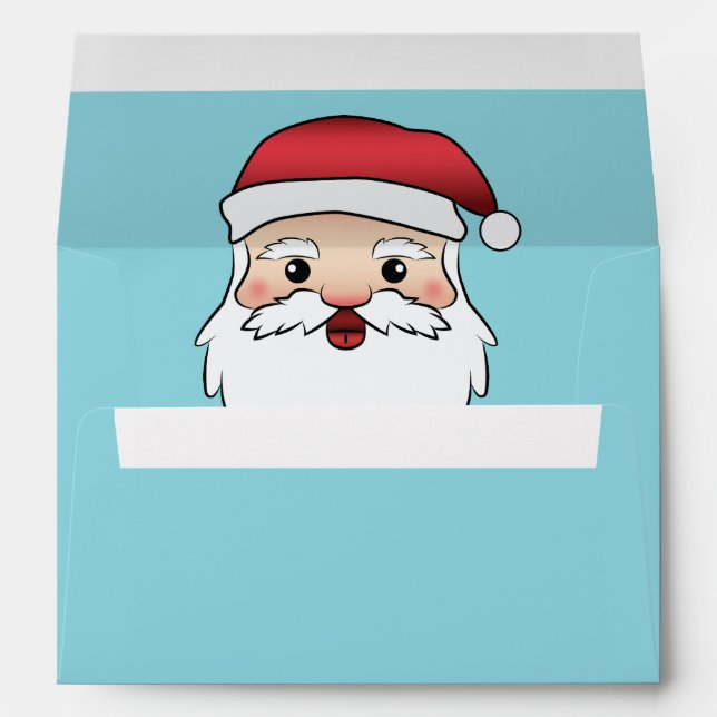 Happy Cartoon Santa Claus Head On Blue Envelope (Back (Bottom))