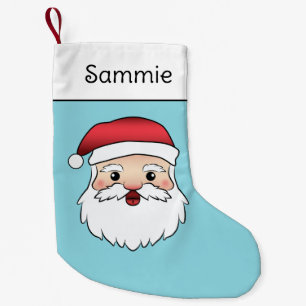 Happy Cartoon Santa Claus Head On Blue Small Christmas Stocking