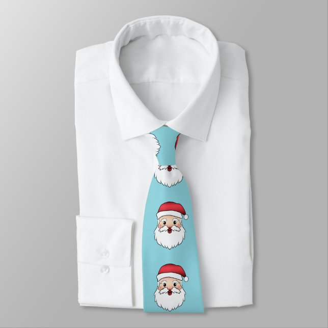 Happy Cartoon Santa Claus Head On Blue Tie (Tied)