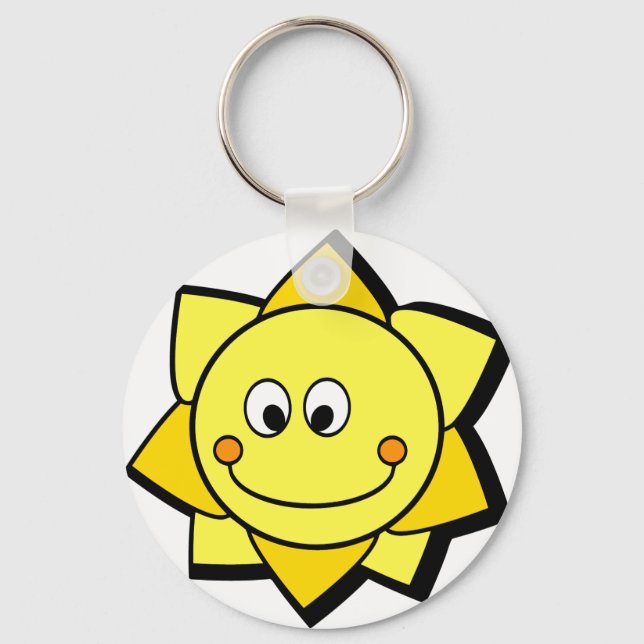 Happy Cartoon Yellow and Orange Sun Keychain (Front)