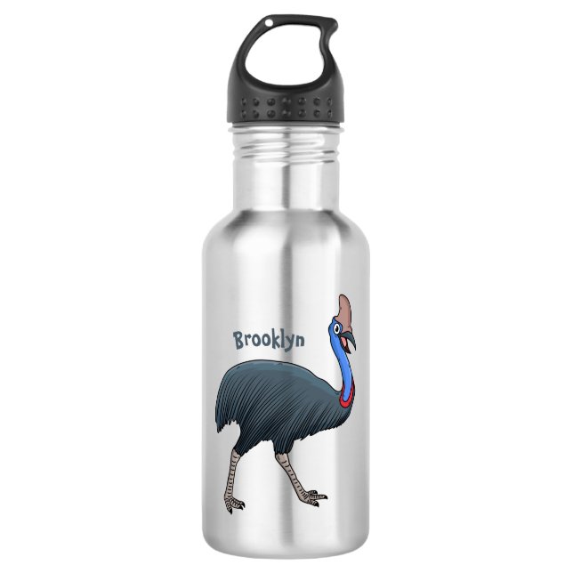 Happy cassowary bird cartoon illustration 532 ml water bottle (Front)