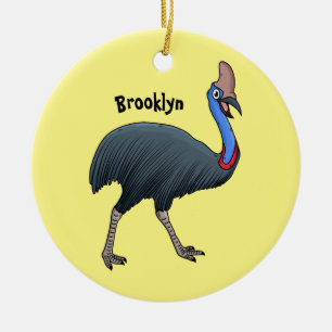 Happy cassowary bird cartoon illustration ceramic ornament