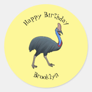 Happy cassowary bird cartoon illustration classic round sticker