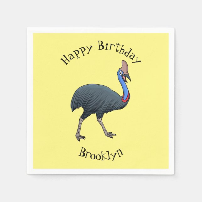 Happy cassowary bird cartoon illustration napkin (Front)