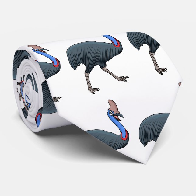 Happy cassowary bird cartoon illustration tie (Rolled)