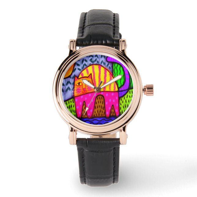 Happy Cat Abstract Art to Wear Watch (Front)