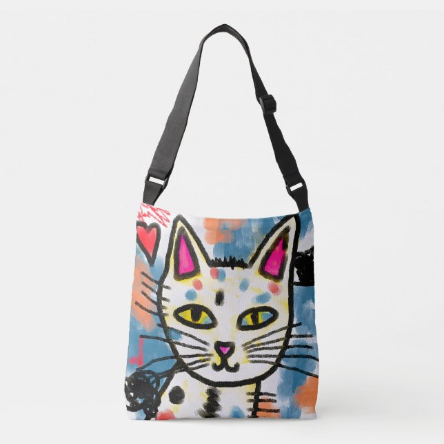 Happy Cat Abstract Digital Painting Crossbody Bag (Front)