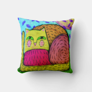 Happy Cat Abstract Painting Throw Pillow