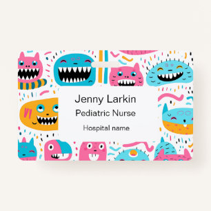 Happy cat and monster faces badge