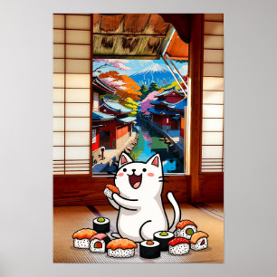 Happy Cat and Sushi Poster