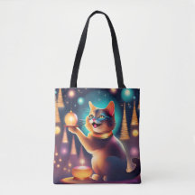 Happy cat celebrating Christmas,Tote