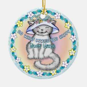Happy Cat Ceramic Ornament
