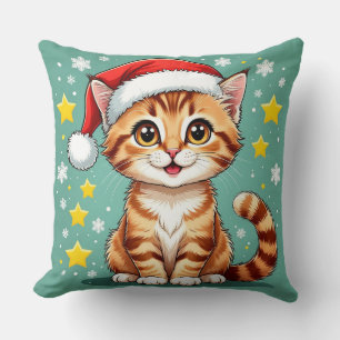 🎅 Happy Cat Christmas Scene 🐾 Throw Pillow