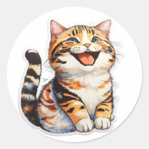 Happy Cat Classic Round Sticker
