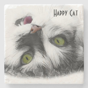 Happy Cat cool customizable Stone Coaster