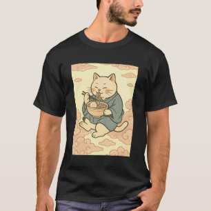 Happy Cat Eating Ramen in The Clouds T-Shirt