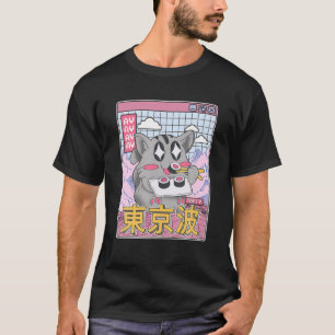 Happy Cat Eating Sushi Vaporwave Aesthetic Anime K T-Shirt