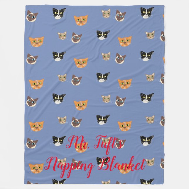 Happy Cat Heads - Choose Your Colour Fleece Blanket (Front)