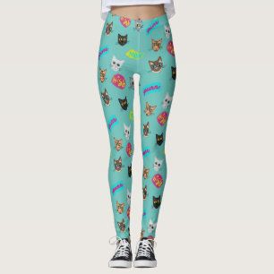 Happy Cat Heads Redux - With Text Leggings